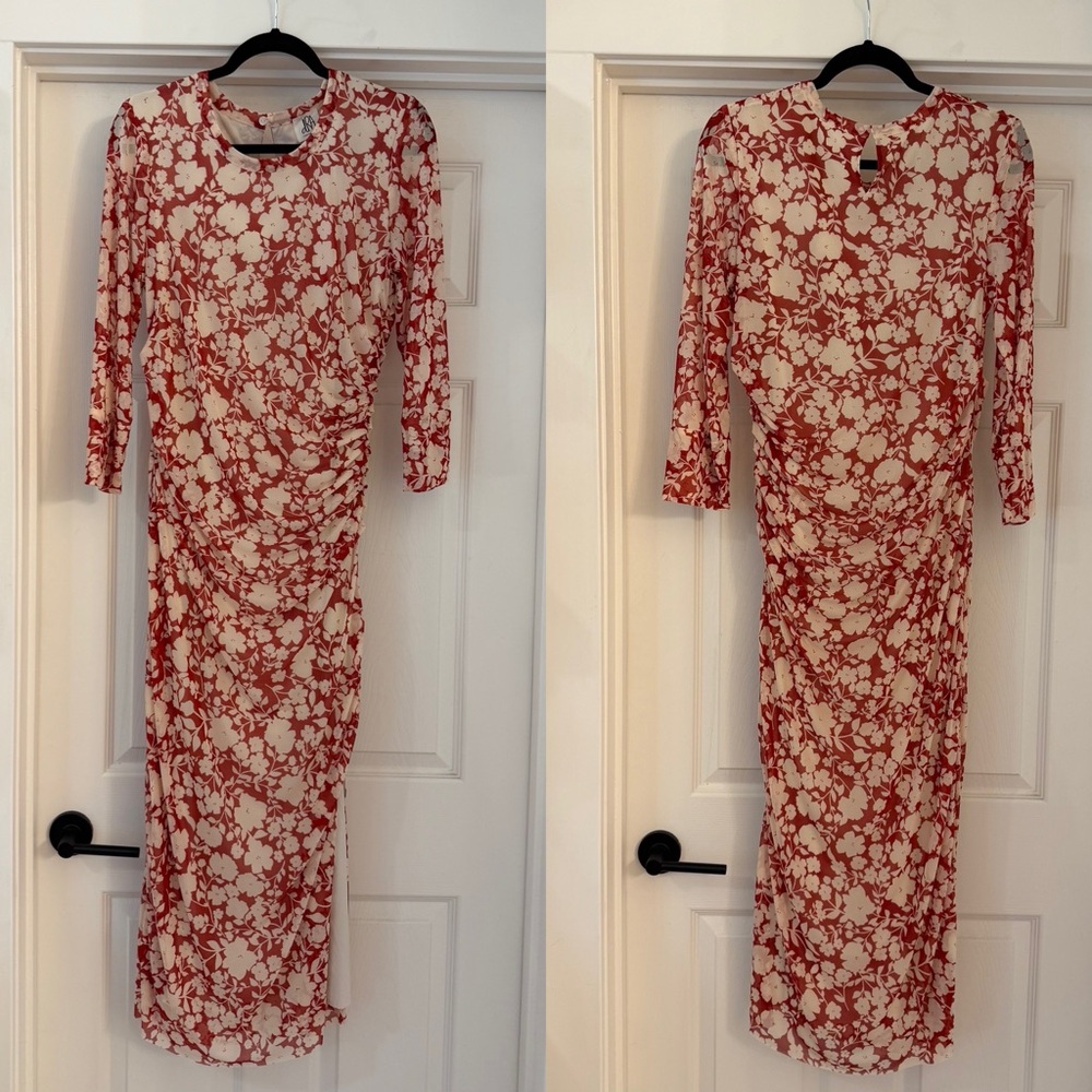 NWT dRA Floral Ruched Long Sleeve Midi Dress - Cream & Rust